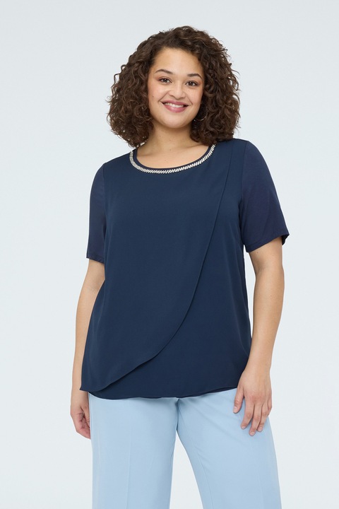 Fiorella Rubino, Tricou uni cu decolteu la baza gatului, Albastru inchis/Alb murdar