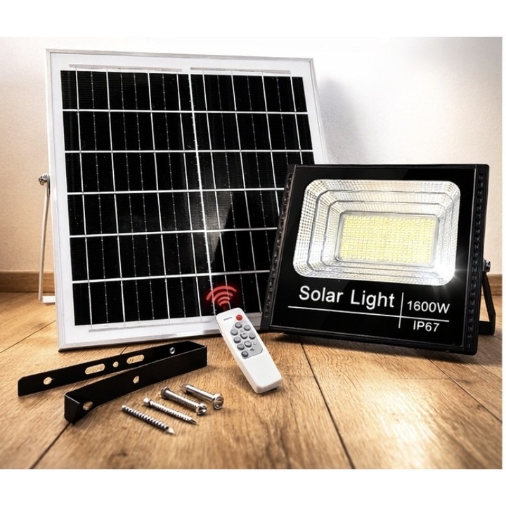 Proiector Solar LED 1600W IP67 cu Panou Solar si Telecomanda
