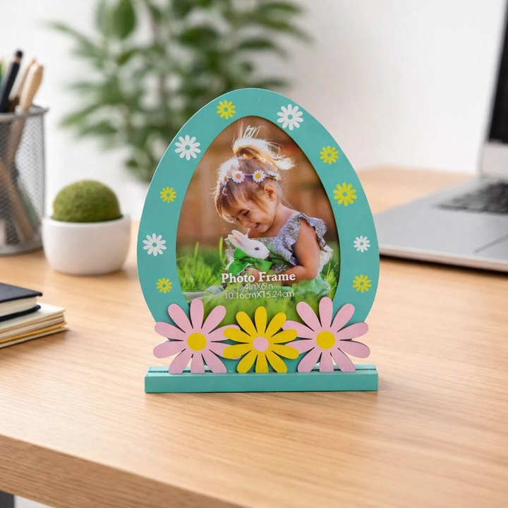 Rama Foto Paste Forma Ou Din Lemn Pentru Fotografie 10x15cm Decor Masa Primavara Model Margarete Shopiens