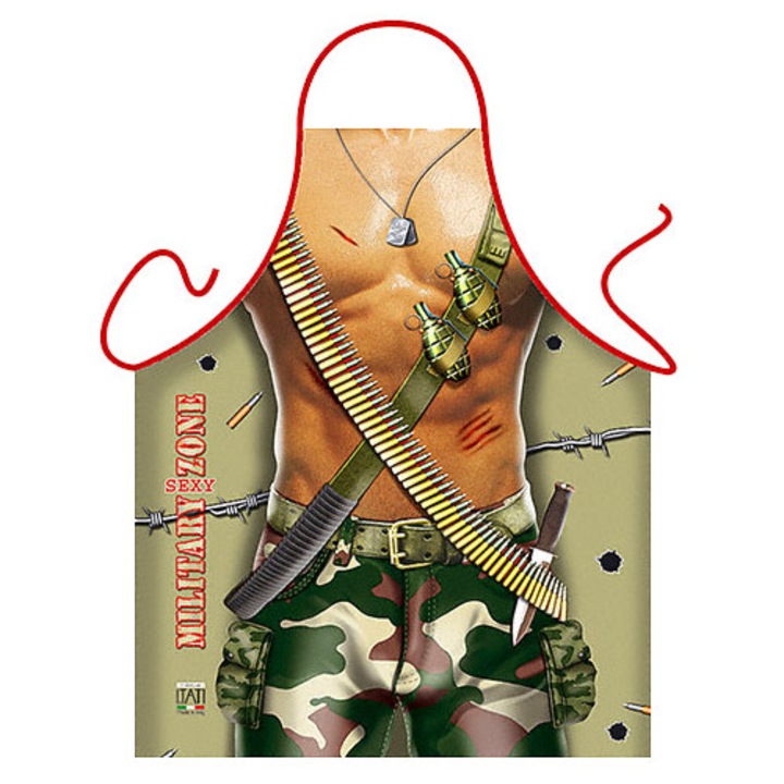 Sorturi bucatarie si gratar, Itati, sort barbatesc Soldat, verde, 50C, imprimeu de inalta calitate