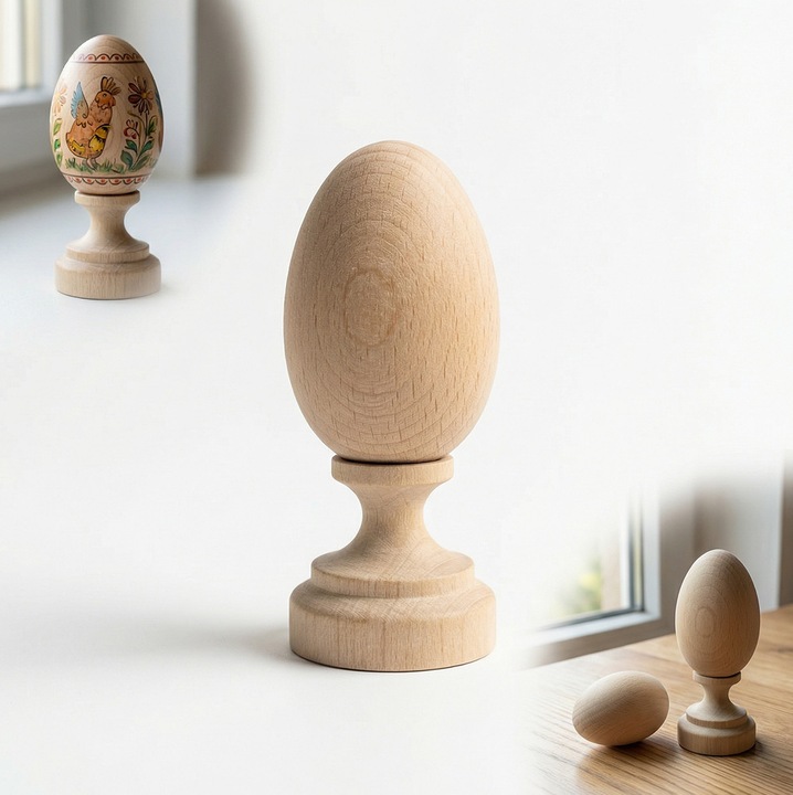 Комплект за декупаж от дърво, PEEWIT, яйце 6 см + стойка 3,5 см, масивно буково дърво