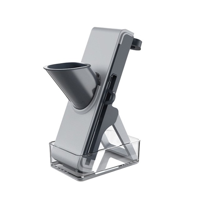 Feliator de Legume Multifunctional, Taieturi Diferite, Razatoare pentru Bucatarie, Taietor de Cartofi, Presa Manuala, Pliabila, Extensibila, PP PET, 23.5x9.5x5.5 cm, Gri