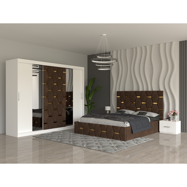 Dormitor Sofia Maro 250x200x60 cu Pat Tapitat 160x200