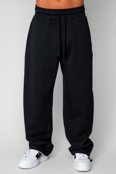 Fekete pamut nadrág, hosszú, gumis derékpánttal és stopperral az alján 20511, Fekete