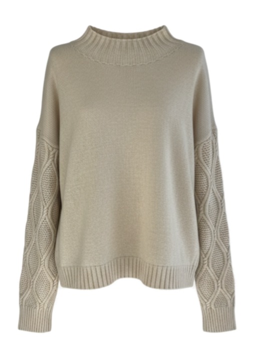 Дамски пуловер AUREA Madrid, свободна кройка, дълги ръкави, крем, one size