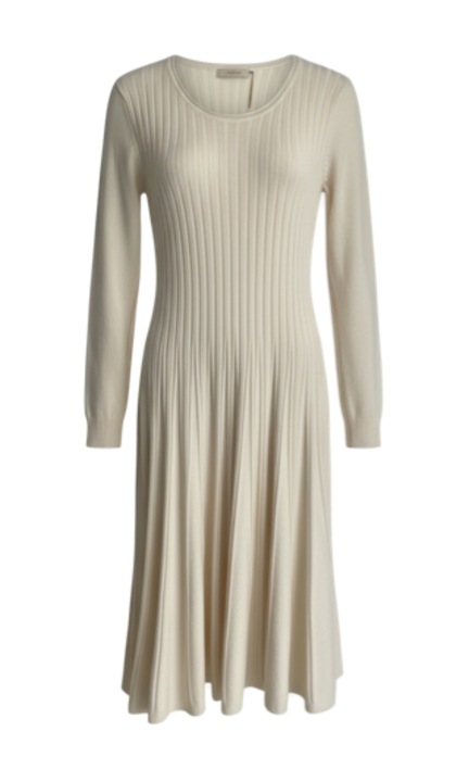 Elegáns női ruha Cozy, krémszínű, S-M, hosszú ujjú, kerek nyakú