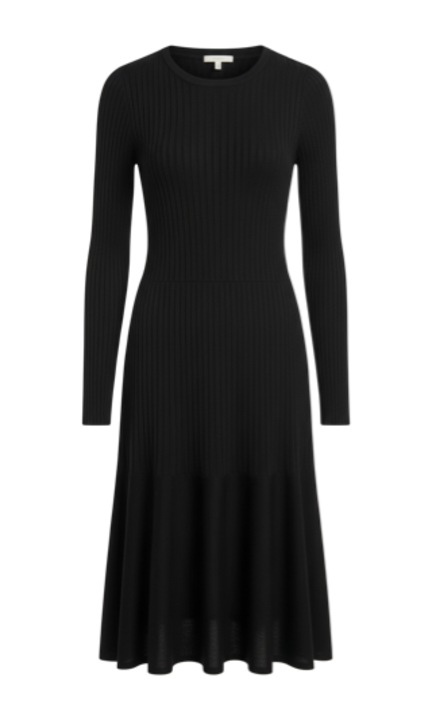 Női ruha Cozy, fekete, S-M, elegáns, hosszú ujjú és kerek nyakú