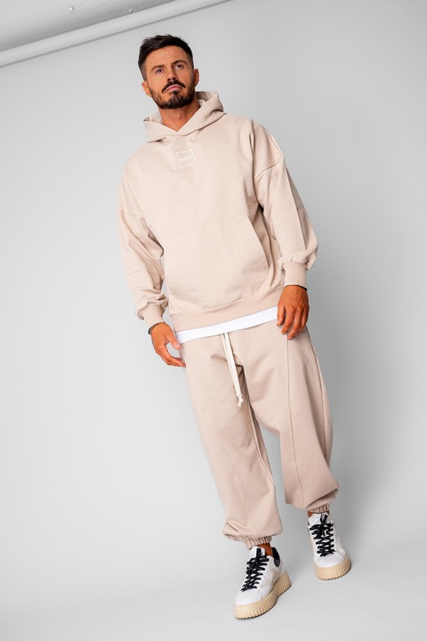 Set Oversized Hanorac si pantalon Baggy din 100% Bumbac - 400gr/mp Premium Edition Beige 20461, Bej