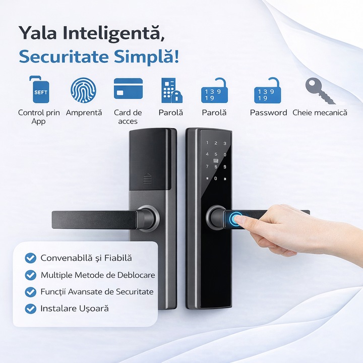 YALA inteligenta neagra cu amprenta cod card cheie si app