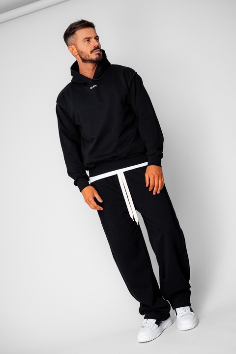 Set hanorac si pantalon cu cusaturi exterioare Black 20554, Negru