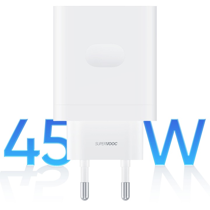 Incarcator de Retea Realme, Fast Charge 45W, Tehnologie SuperVOOC / SuperDart, 1 x USB-A, Alb