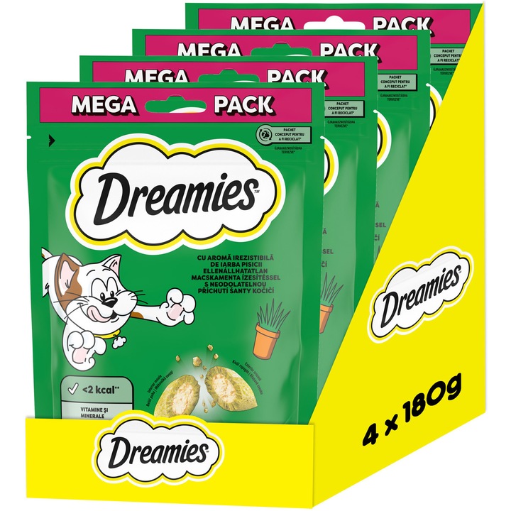Recompense pentru pisici Dreamies, cu aroma de iarba piscii, 4x180g