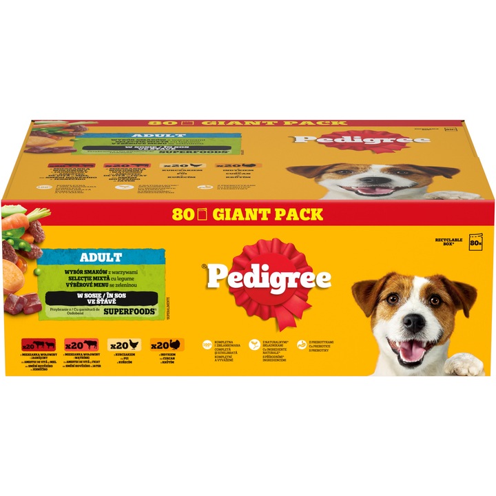 Мокра храна за възрастни кучета Pedigree, Микс паучове в сос, Giant Pack, 80x100 гр