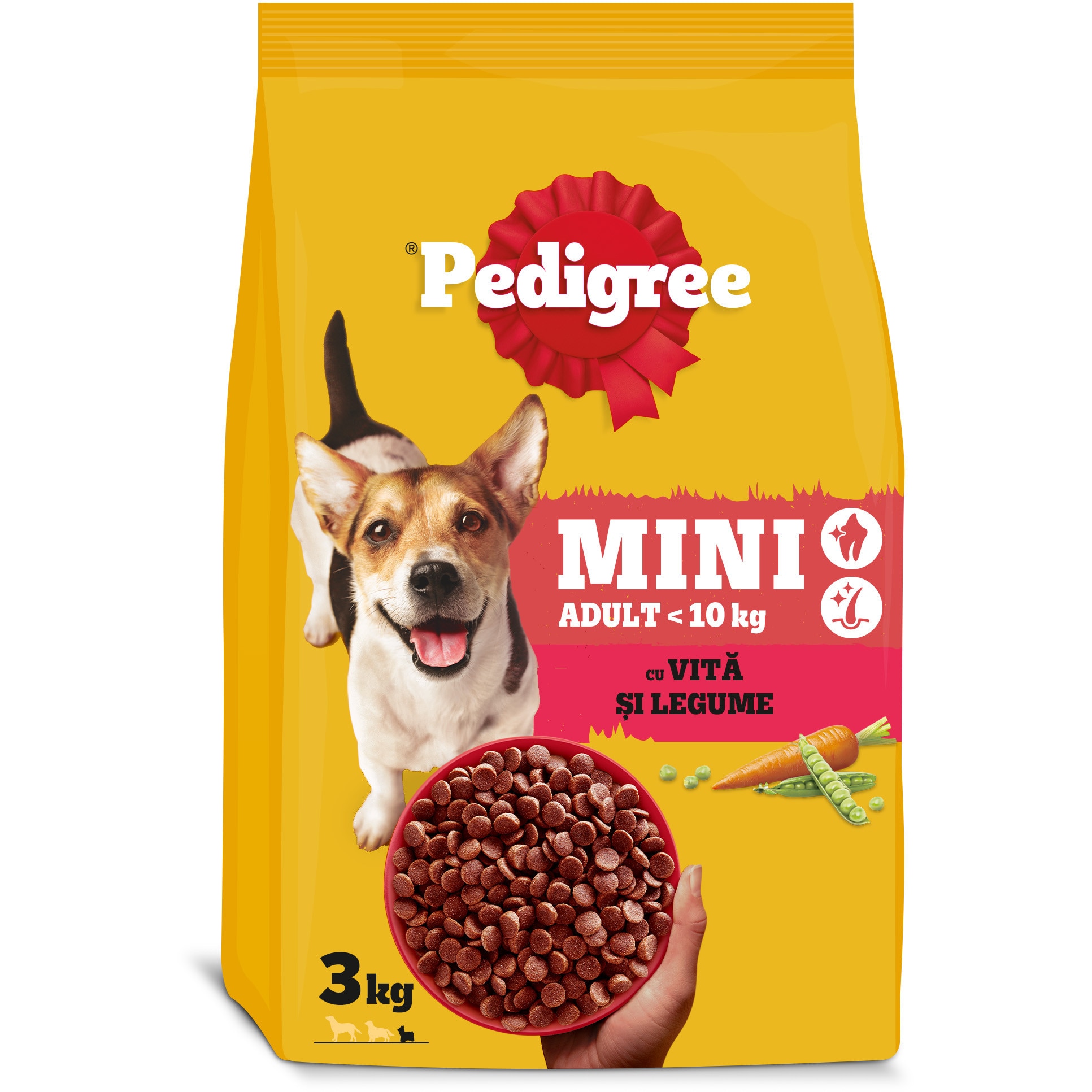 Hrana uscata pentru caini adulti de talie mica si mini Pedigree, Vita si Legume, 3kg