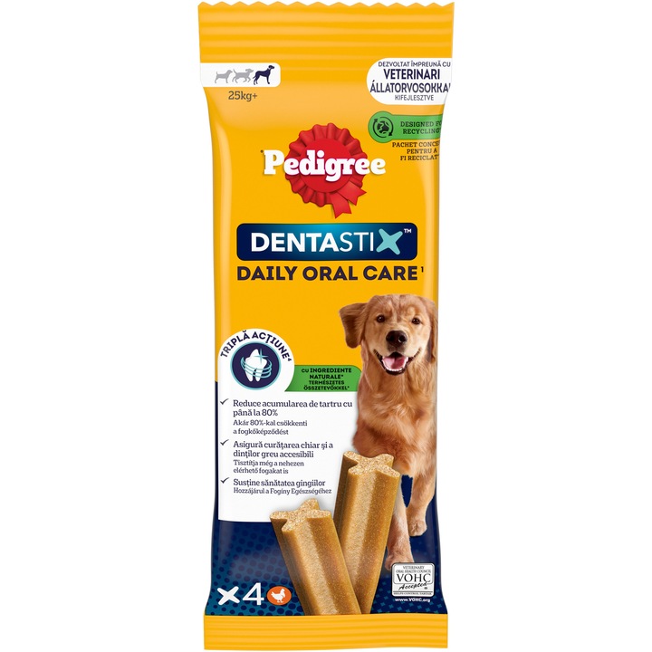 PEDIGREE® DENTASTIX™ Snackuri dentare zilnice, Talie mare, 4 buc x154g