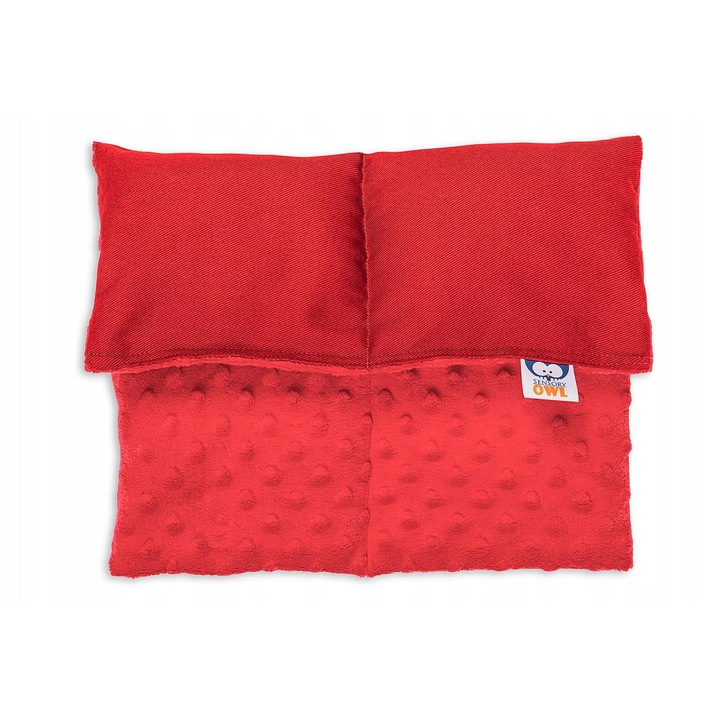 Perna Senzoriala Ponderata pentru Genunchi Sensory Owl, Terapie ADHD, Autism, 2 kg, 30x40 cm, Minky/Bumbac, Rosu