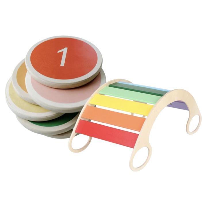 Set Montessori - 6 monede colorate si balansoar curcubeu 5 in 1