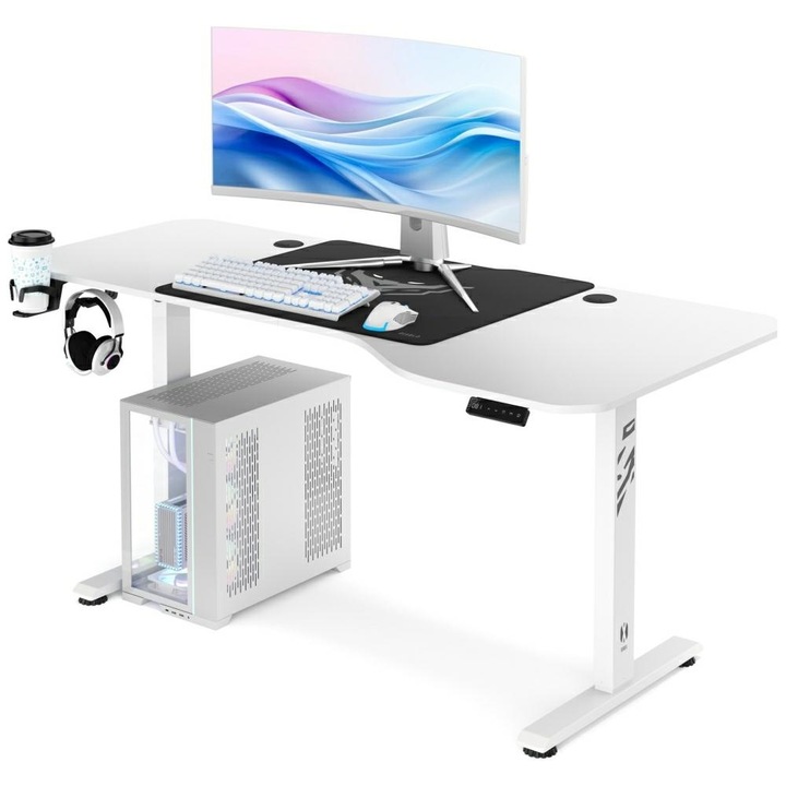 Diablo Chairs X-Tensio 1600 elektromos íróasztal, 160 x 60 x 117 cm, maximális terhelhetőség 80 kg, állítható magasság, fejhallgató tartó, fehér