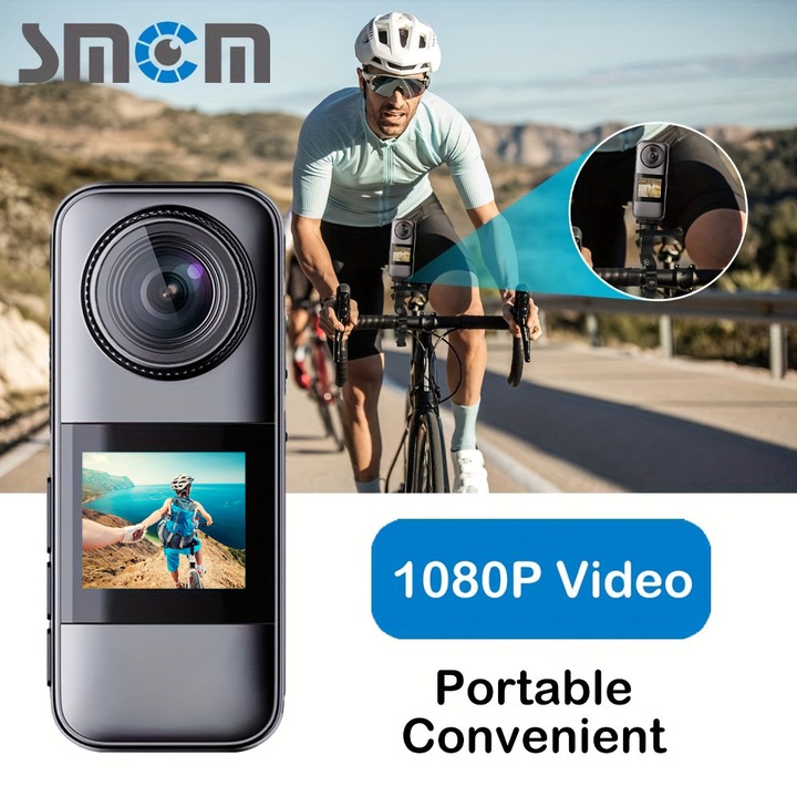 Camera video sport SMCM, dual-screen, 16 Mpx, Full HD, 30 FPS, neagra, 122 g
