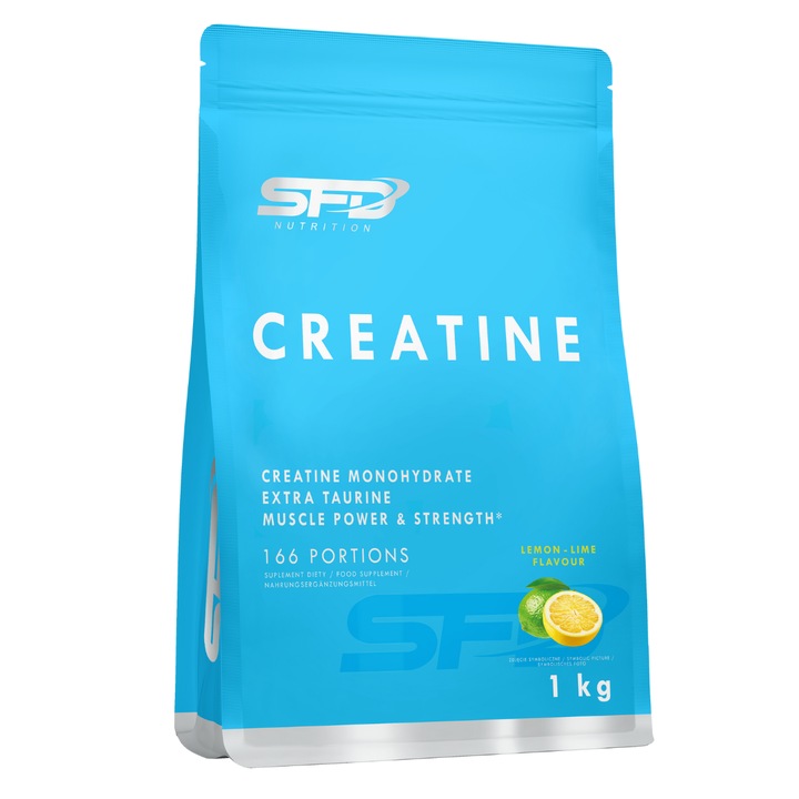 Creatina Monohidrata, SFD Nutrition, aroma de lamaie - lime, 1000g, pudra, supliment pentru Performanta si Forta Musculara, zahar sau aditivi, pentru sustinerea sistemului muscular