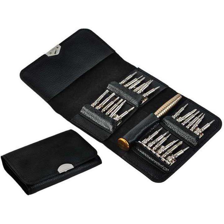 Set surubelnite precise 25 in 1, Bigstren, 24 capete + 1 suport, etui din PU, 10,5x6,5x2,5cm