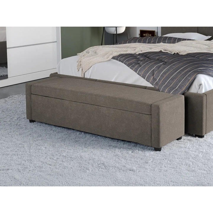 Bancută Tapițată Laguna Space, Cappuccino, 140x35x39cm, cu Spațiu de Depozitare