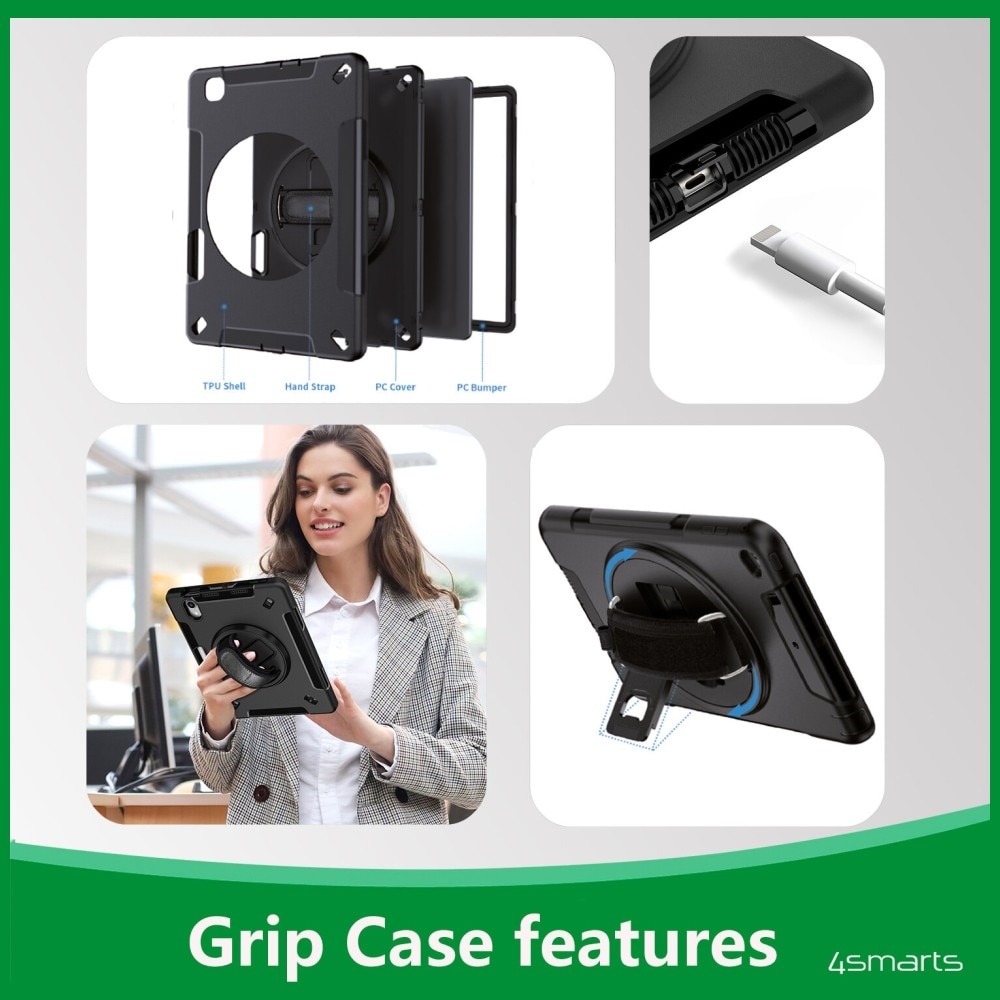 Carcasa 4smarts Rugged Case Grip compatibila cu iPad 11 (2025), Negru