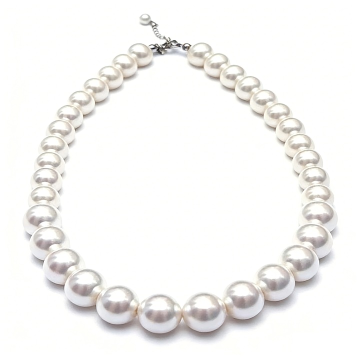 Colier de perle pentru femei, Choker clasic cu mai multe margele de 8 mm, 18 inchi, alb