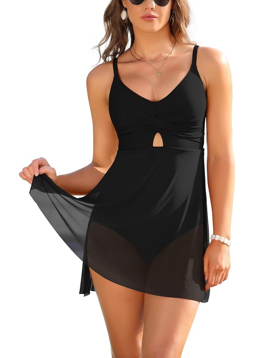 Дамски цял бански SHEKINI с пола, черен, размер M