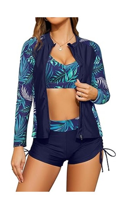 Дамски бански SHEKINI, комплект от три части, UV блуза с дълъг ръкав, син, размер 3XL