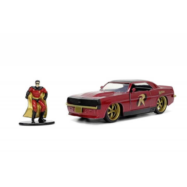 Set colectie masinuta metal Chevrolet Camaro 1:32, lungime 20 cm, figurina Robin