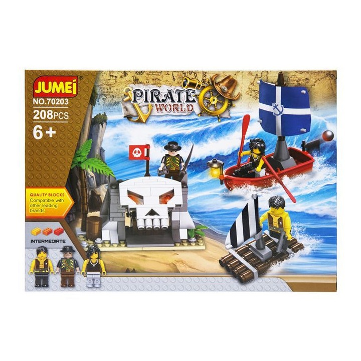 Kathay-Haster Kalóz Világ építőkészletek, 208 elem, 30x21cm, 3 kalózfigura