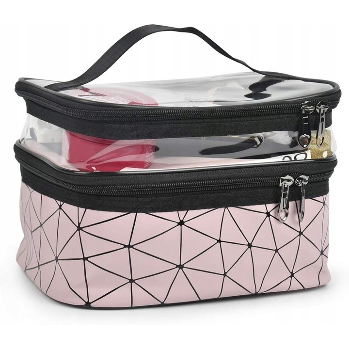 Organizator cosmetice portabil, KORBI, roz, 17x23x18cm