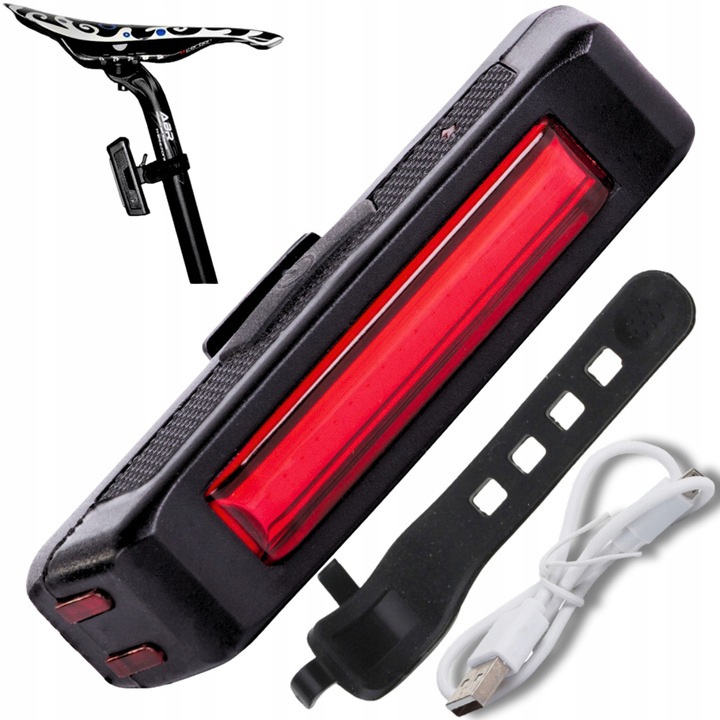 Lumina bicicleta Gearox, lampa spate LED 100lm, rosie, set cu cablu USB, dimensiuni 8cm x 1,5cm x 2,5cm