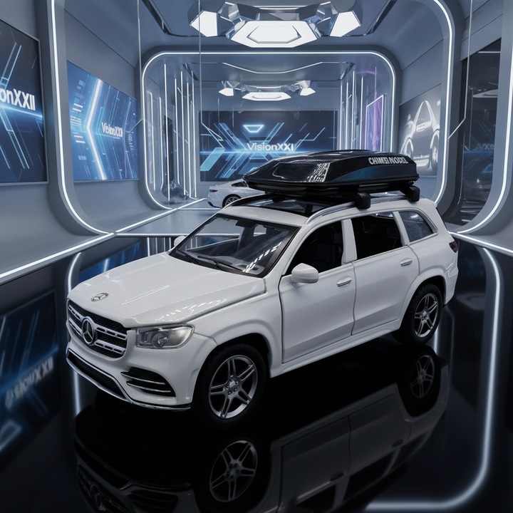 Macheta Premium SUV GLS Class (1:32), Fehér – Családi Kaland Kiadás – Fényekkel, Hangokkal, Nyitható Ajtókkal, Visszahúzható Motorral, VisionXXI