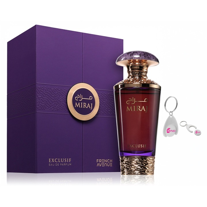Комплект парфюмна вода Miraj Exclusif, French Avenue, Жени, 100 мл с персонализиран ключодържател "PMD"