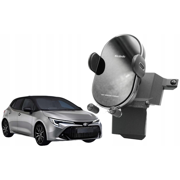 Telefon tartó töltéssel, CraVeDRIVE, Kompatibilis Toyota Corolla XII E21, Corolla Cross, Fekete, 10,5'' képernyő, Vezeték nélküli 15W, Órák és képernyő közé szerelhető