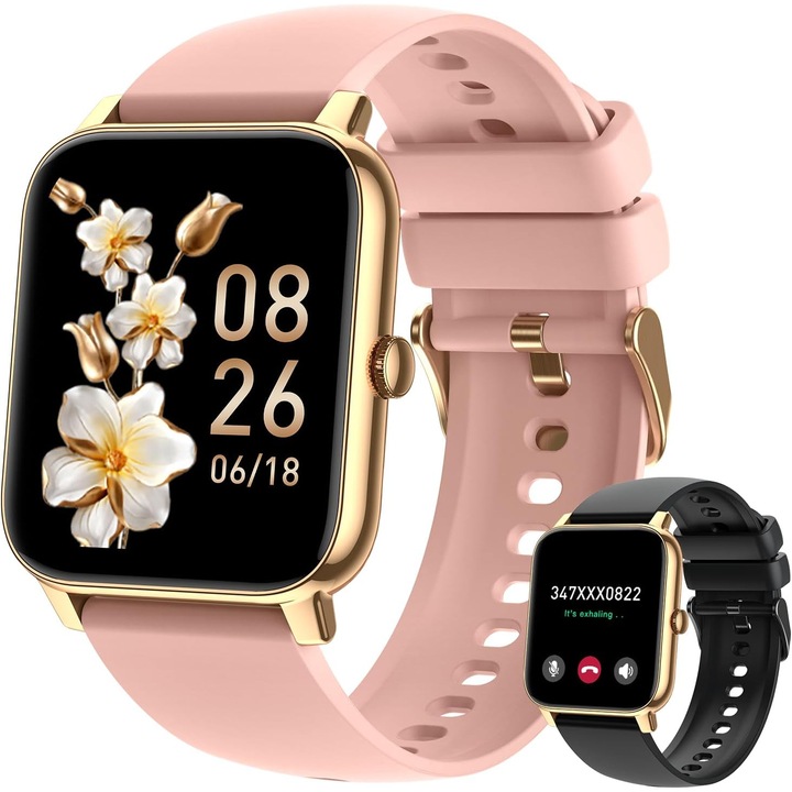 Ceas inteligent DELEE pentru femei, tracker de fitness, impermeabil, monitor de ritm cardiac, roz