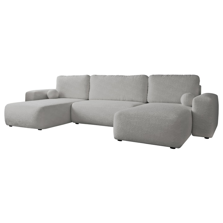 Coltar living modern Atolgi Boucle, 6 locuri, MIRJAN 24, gri deschis, 177x316x94 cm