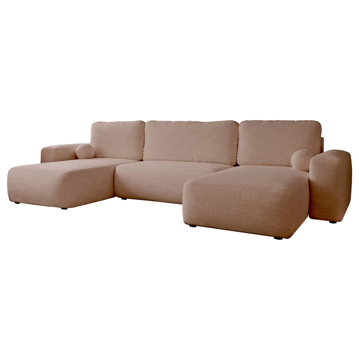 Coltar living modern Atolgi Boucle, 6 locuri, MIRJAN 24, roz murdar, 177x316x94 cm