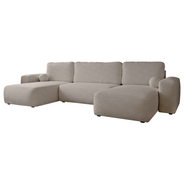 Coltar living modern Atolgi Boucle, 6 locuri, MIRJAN 24, argint, 177x316x94 cm