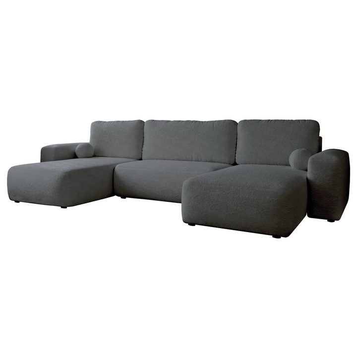 Coltar living modern Atolgi Boucle, 6 locuri, MIRJAN 24, gri inchis, 177x316x94 cm