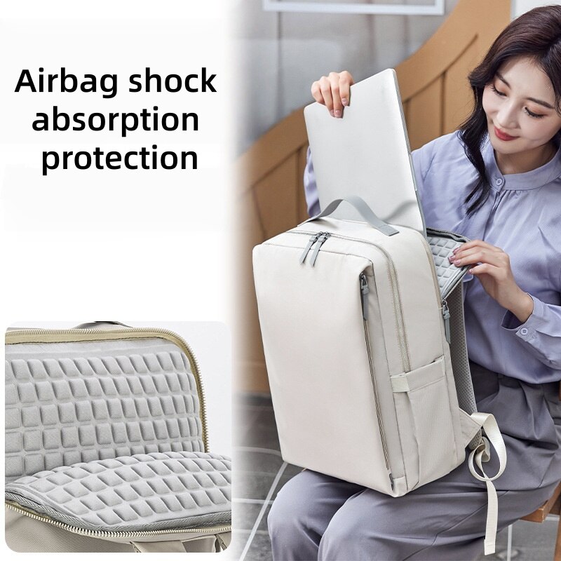 Geanta pentru laptop de 15 inch, amortizare cu perna de aer, design ergonomic, confortabila si respirabila, impermeabila si rezistenta la abraziune, stilata si eleganta, 30 x 13 x 41 cm, alb murdar