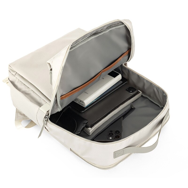 Geanta pentru laptop de 15 inch, amortizare cu perna de aer, design ergonomic, confortabila si respirabila, impermeabila si rezistenta la abraziune, stilata si eleganta, 30 x 13 x 41 cm, alb murdar