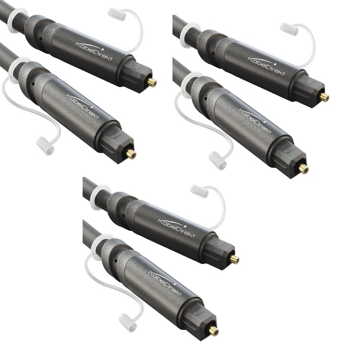 Cablu audio optic Toslink, set de 3 bucăți, 4m, nemetalic, conectori placați cu aur de 24K