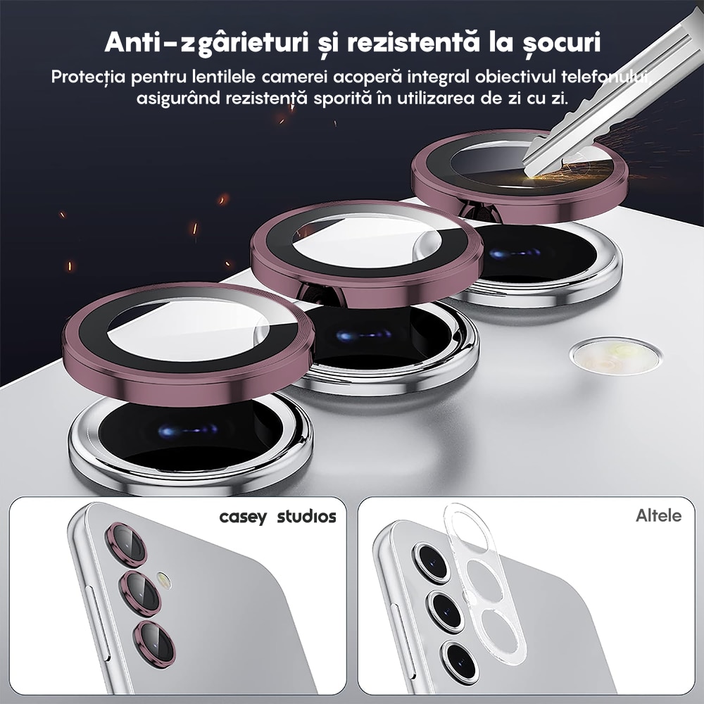 Folie Protectie Lentile Camera compatibila cu Samsung Galaxy A55, CASEY STUDIOS™ MaxDefense+, Ultra HD, Anti Amprente, Anti Zgarieturi, Anti Socuri, Roz