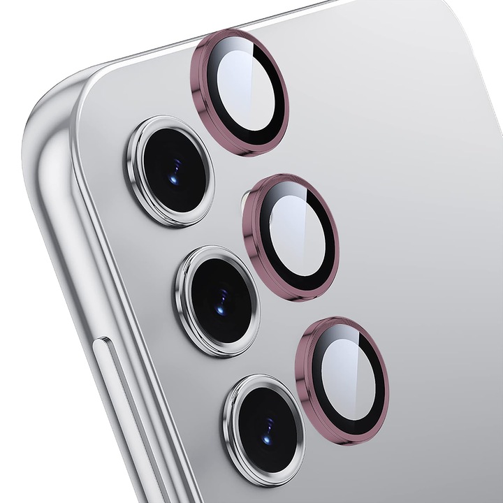 Протектор за лещи на камера, съвместим със Samsung Galaxy S24 FE, CASEY STUDIOS™ MaxDefense+, Ultra HD, против пръстови отпечатъци, против надраскване, против удар, розов