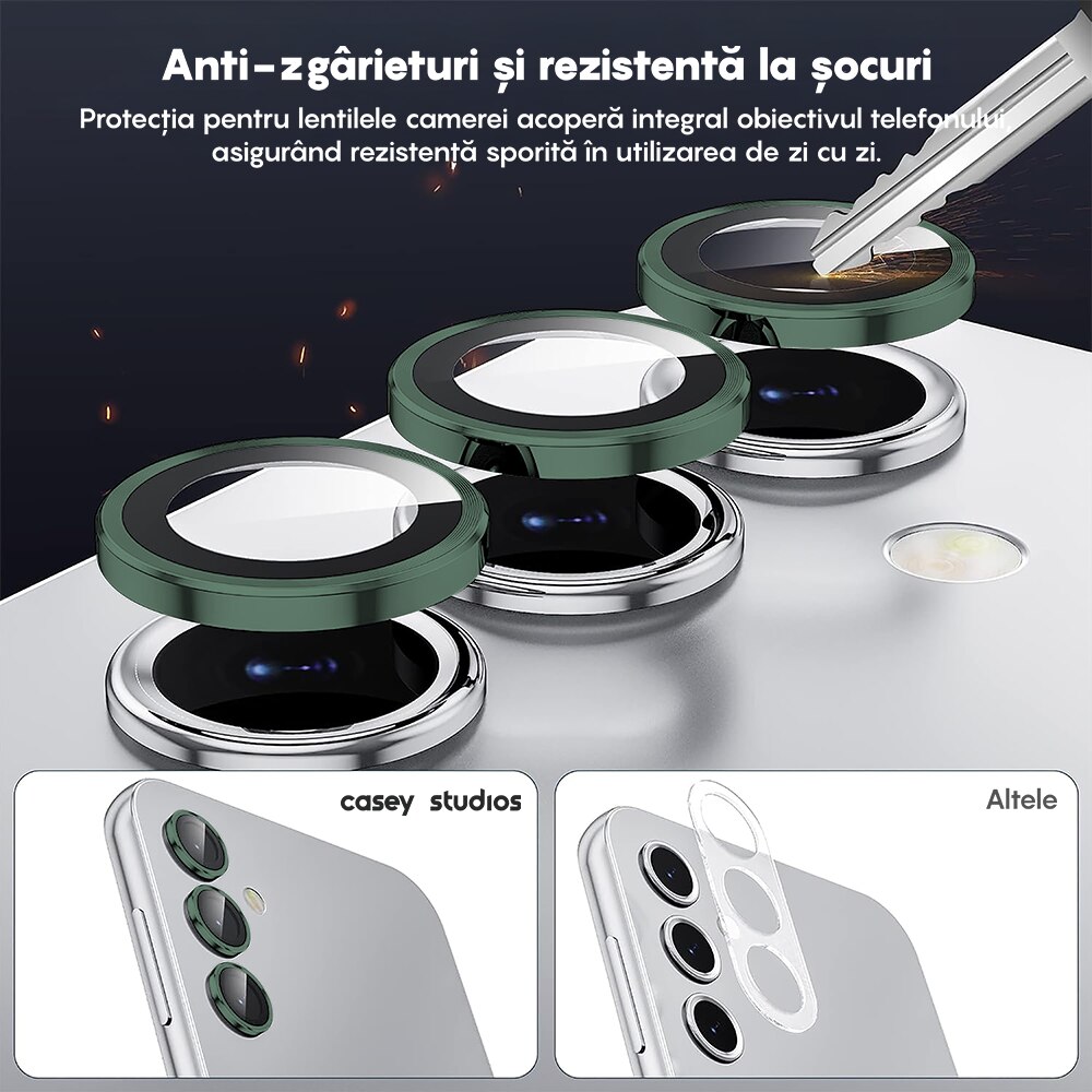 Folie Protectie Lentile Camera compatibila cu Samsung Galaxy A54, CASEY STUDIOS™ MaxDefense+, Ultra HD, Protectie Profesionala Camere 3D, Anti Amprente, Anti Zgarieturi, Anti Socuri, Sticla Securizata, Protector Obiectiv Spate, Verde