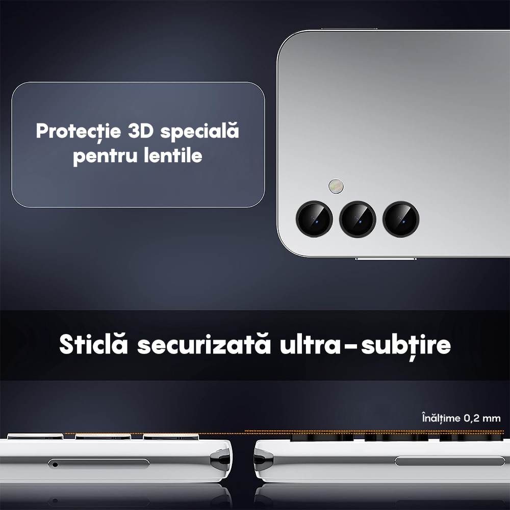 Folie Protectie Lentile Camera compatibila cu Samsung Galaxy S24 FE, CASEY STUDIOS™ MaxDefense+, Ultra HD, Anti Amprente, Anti Zgarieturi, Anti Socuri, Negru