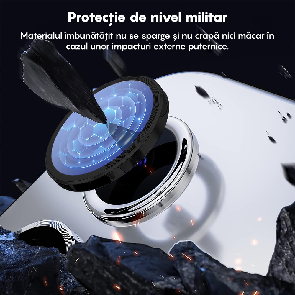 Folie Protectie Lentile Camera compatibila cu Samsung Galaxy S24 FE, CASEY STUDIOS™ MaxDefense+, Ultra HD, Anti Amprente, Anti Zgarieturi, Anti Socuri, Negru